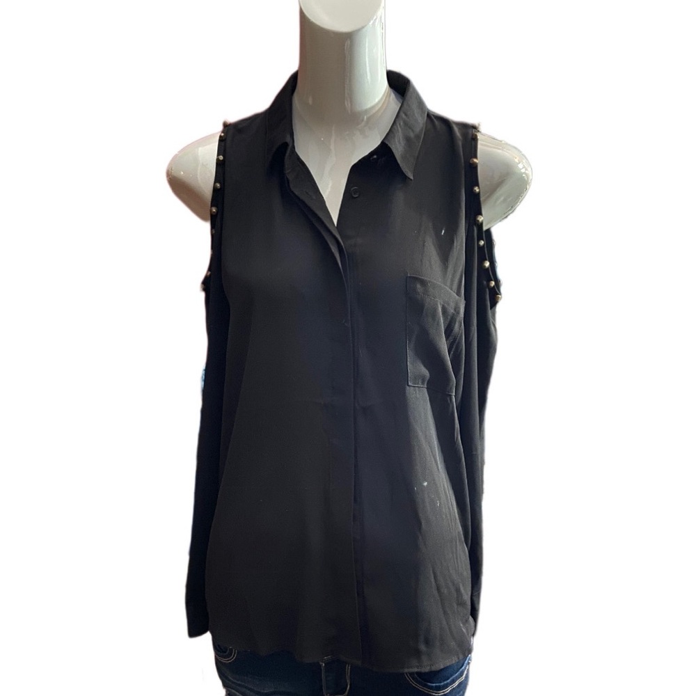 NWOT Black Sheer Cold Shoulder Blouse
